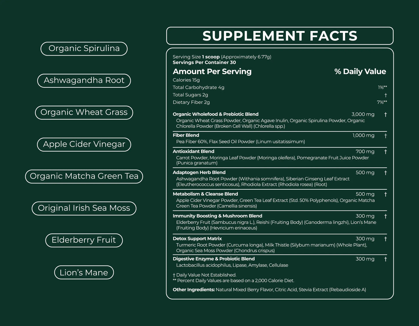 TRUE SEA MOSS Green Powder & Sea Moss 8 in 1 Powerful Blend | 30 servings