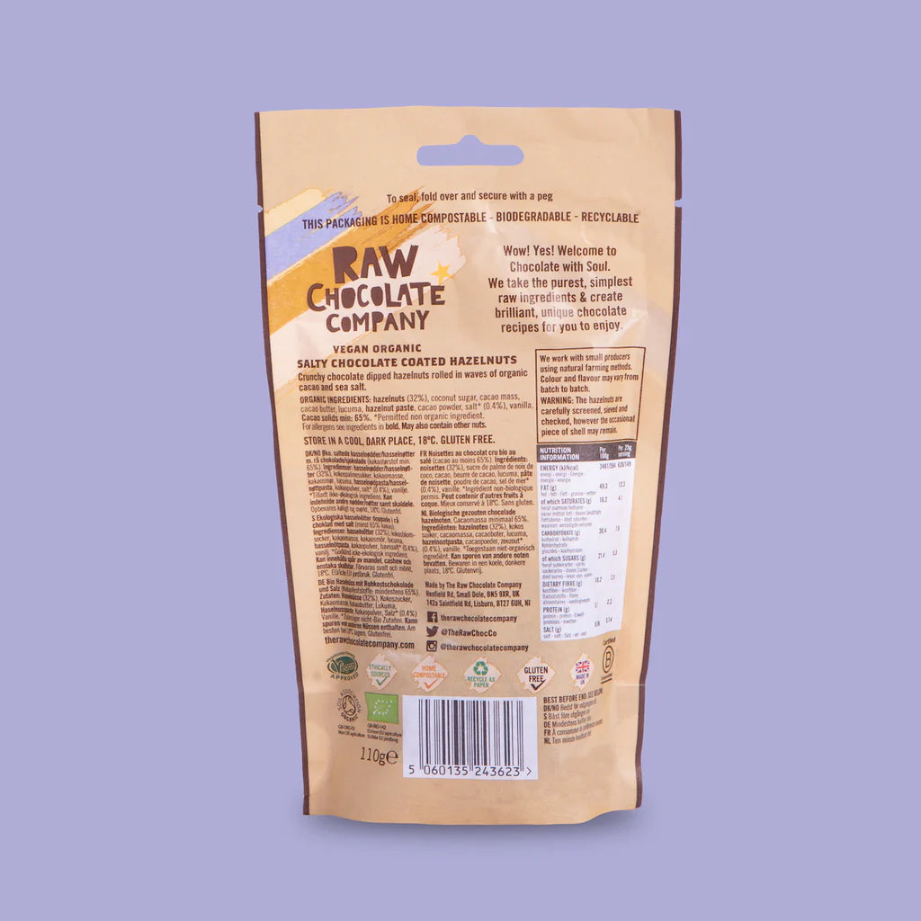 RAW CHOCOLATE COMPANY Salty Chocolate Hazelnuts | 110g