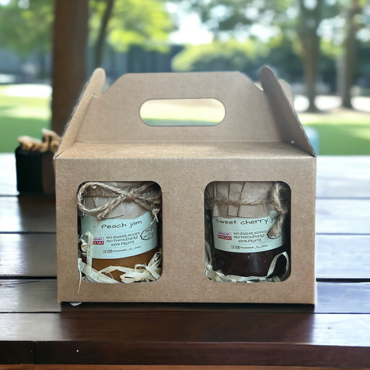 HOMEMADE BY JANKA Gift set of 2 jams in a box | Peach Jam, Sweet Cherry Jam | 2 x 240g