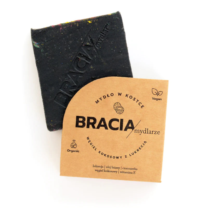 Bracia Mydlarze Coconut Charcoal with Licorice | Charcoal Soap with Linseed Oil 120g