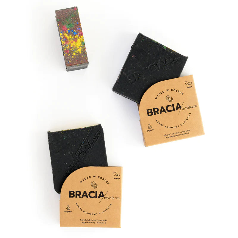 Bracia Mydlarze Coconut Charcoal with Licorice | Charcoal Soap with Linseed Oil 120g