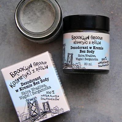 BROOKLYN GROOVE Soda-Free Deodorant Cream | Charcoal and Bergamot | 30ml