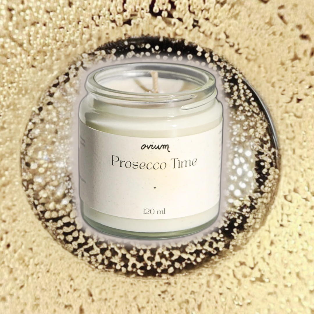 prosecco time soy candle by ovium, prosecco bubbles background
