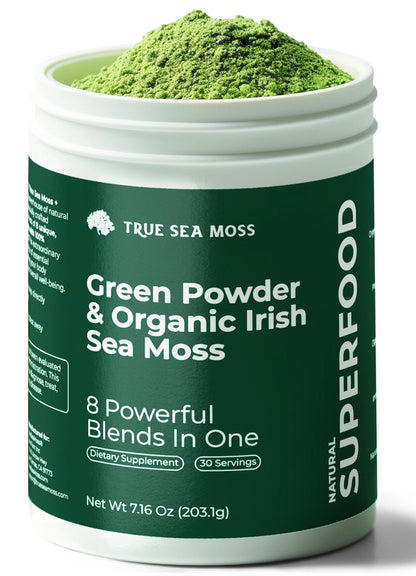 TRUE SEA MOSS Green Powder & Sea Moss 8 in 1 Powerful Blend | 30 servings
