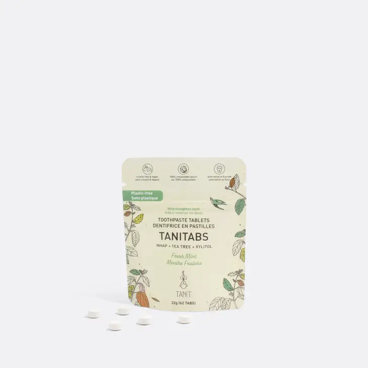 TANIT Toothpaste Tablets Fresh Mint - Reusable Jar - 124 Tablets | 2 Months Supply