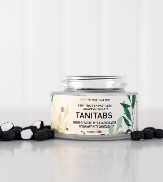 TANIT Mint Charcoal Toothpaste Tablets - Reusable Jar - 124 Tabs | 2 Months Supply