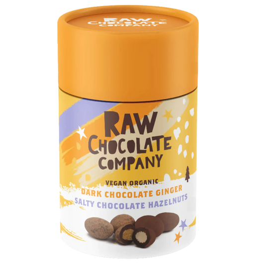 Raw Chocolate Company Dark Chocolate Ginger &  Salty Hazelnuts Gift Tube | 180g Best Before the end of January 2024