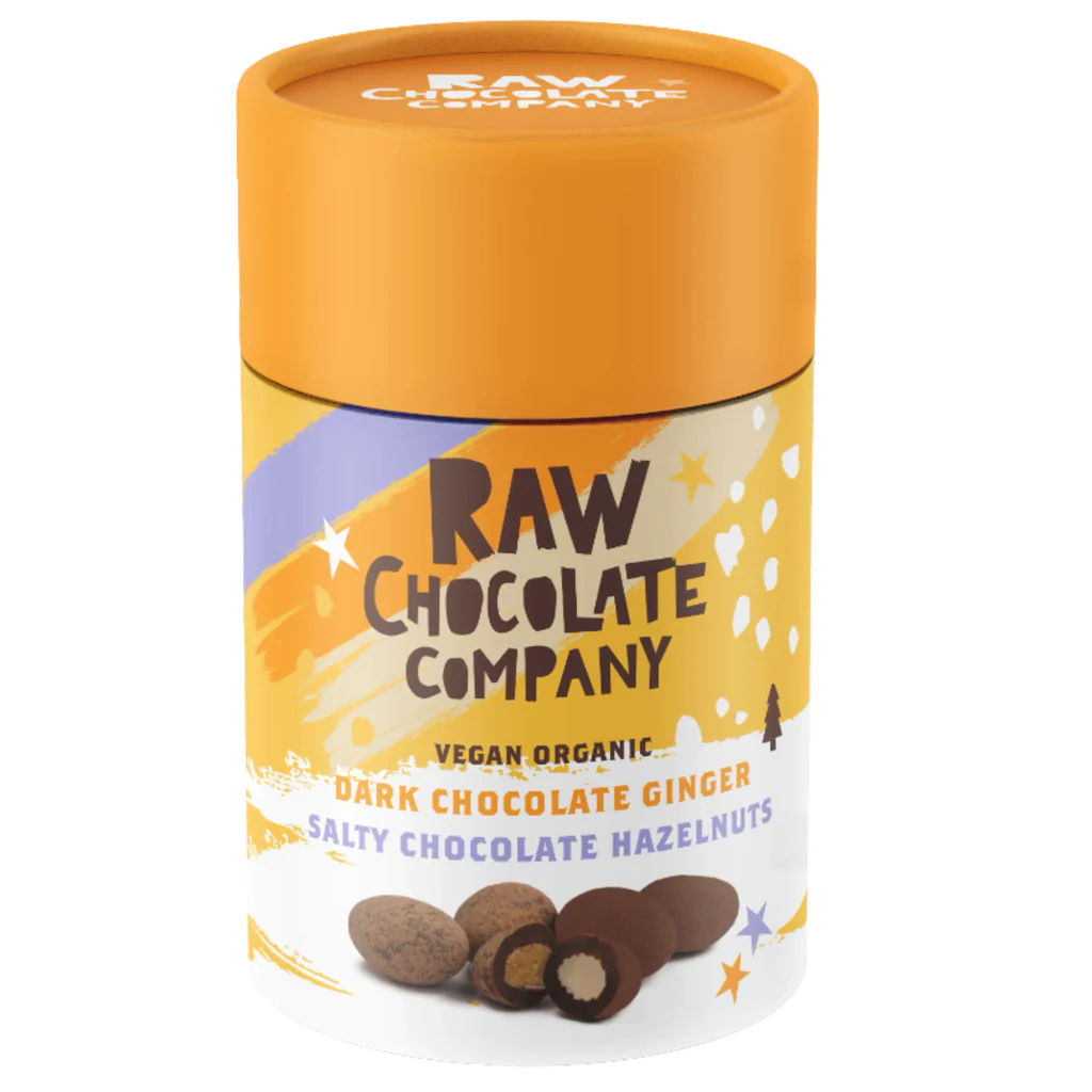 RAW CHOCOLATE COMPANY Dark Chocolate Ginger &  Salty Hazelnuts Gift Tube | 180g Best Before the end of September 2024