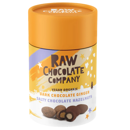 RAW CHOCOLATE COMPANY Dark Chocolate Ginger &  Salty Hazelnuts Gift Tube | 180g Best Before the end of September 2024