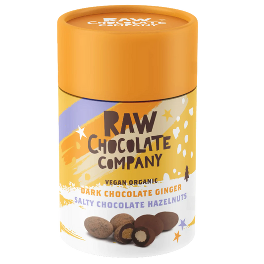 RAW CHOCOLATE COMPANY Dark Chocolate Ginger &  Salty Hazelnuts Gift Tube | 180g Best Before the end of September 2024