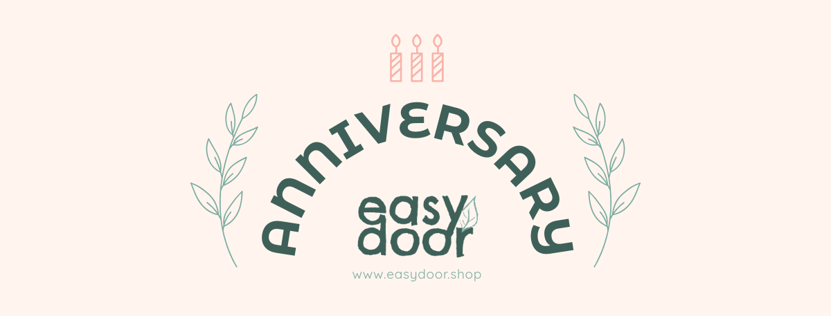 easydoor anniversary banner. 3  years of helping to make our planet a better place to live. we give back to nature.
