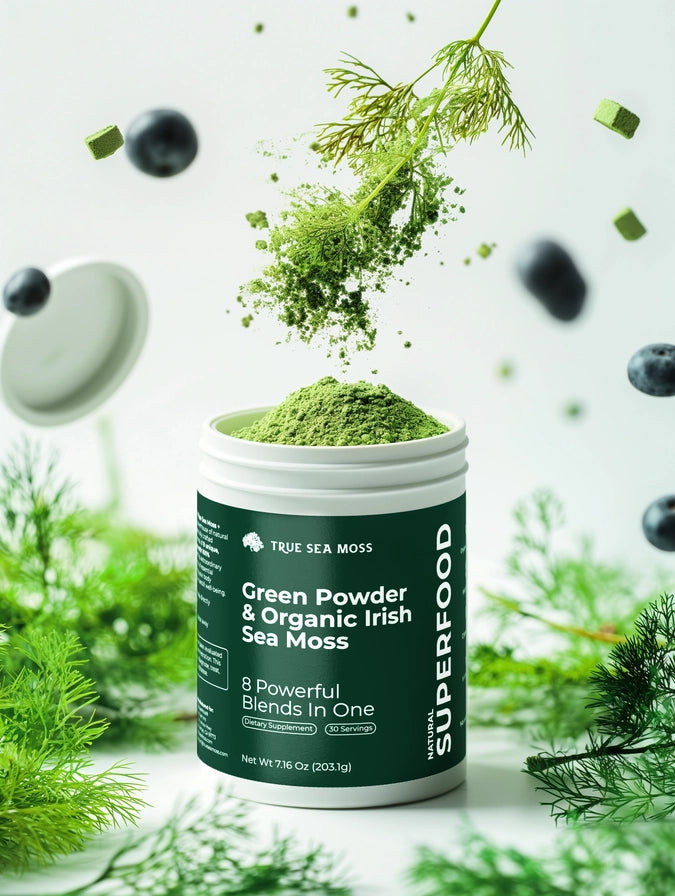 TRUE SEA MOSS Green Powder & Sea Moss 8 in 1 Powerful Blend | 30 servings