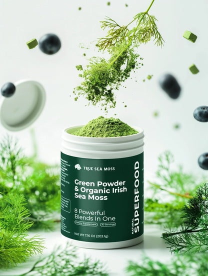 TRUE SEA MOSS Green Powder & Sea Moss 8 in 1 Powerful Blend | 30 servings