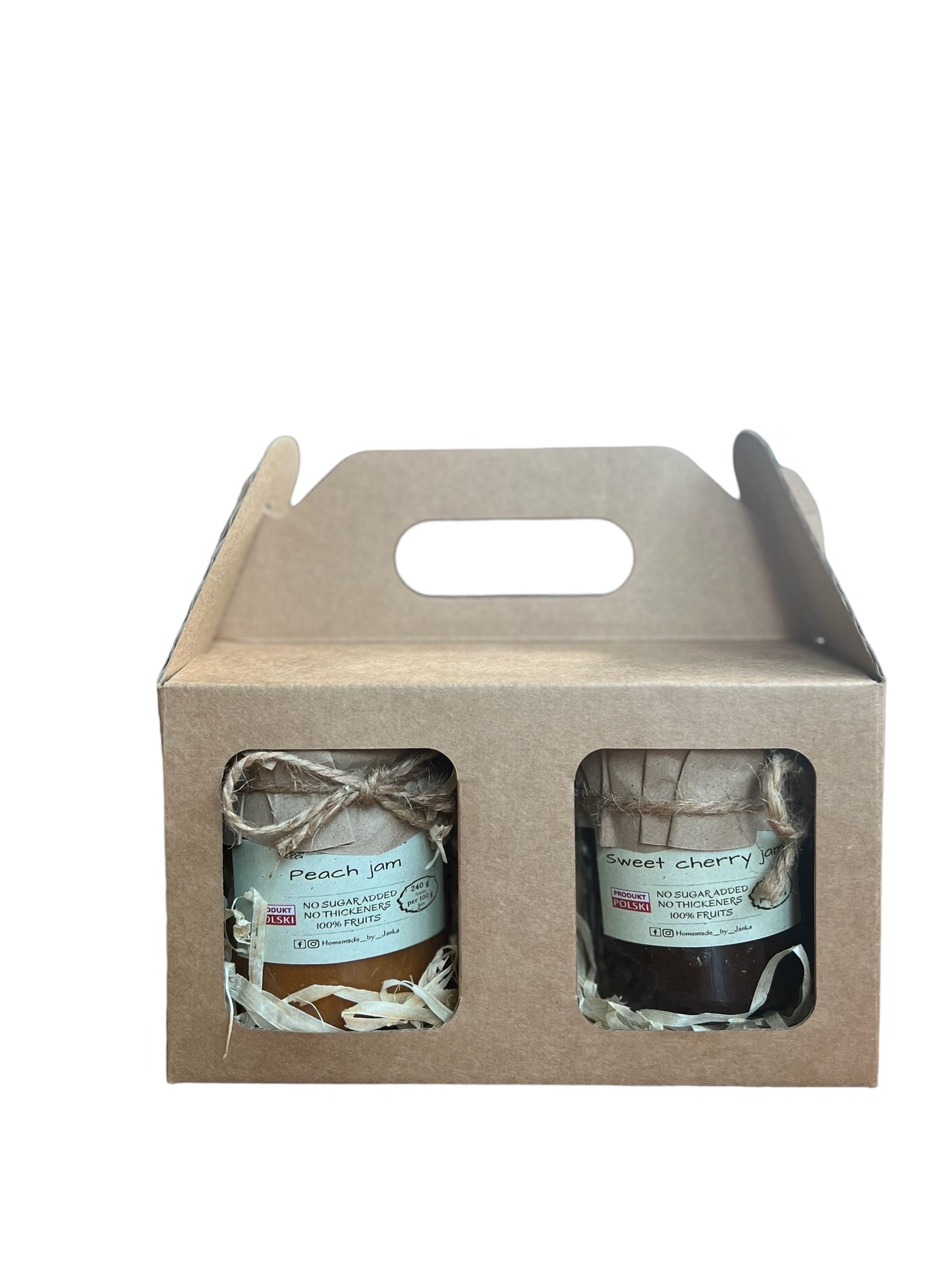 HOMEMADE BY JANKA   Gift set of 2 jams in a box | Peach Jam, Sweet Cherry Jam | 2 x 240g